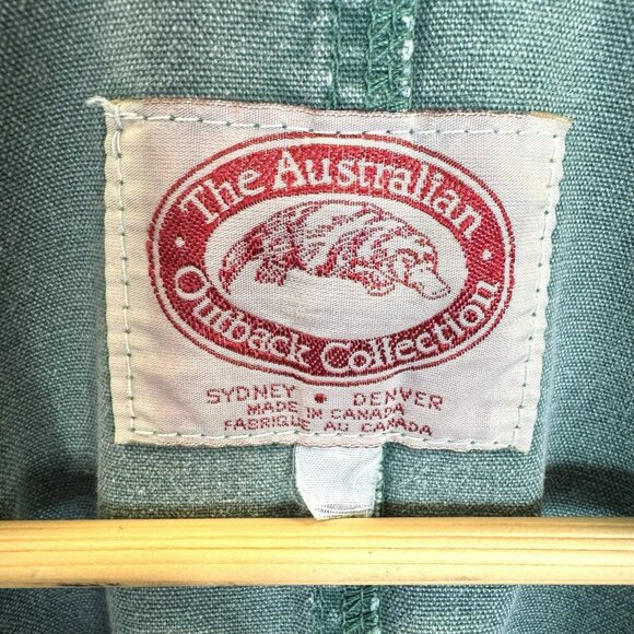 Vintage Australian Outback Mens Large Canvas Cotton Duster Coat Jacket Green - Picture 9 of 11